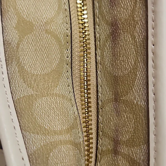 COACH F58294 Zip Top Tote In Signature Canvas Logo Khaki Chalk - Picture 7 of 12
